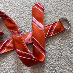 J. Crew 100% Silk Adjustable Belt D-Ring Womens Med/Lg 45'' Orange Pink Stripe